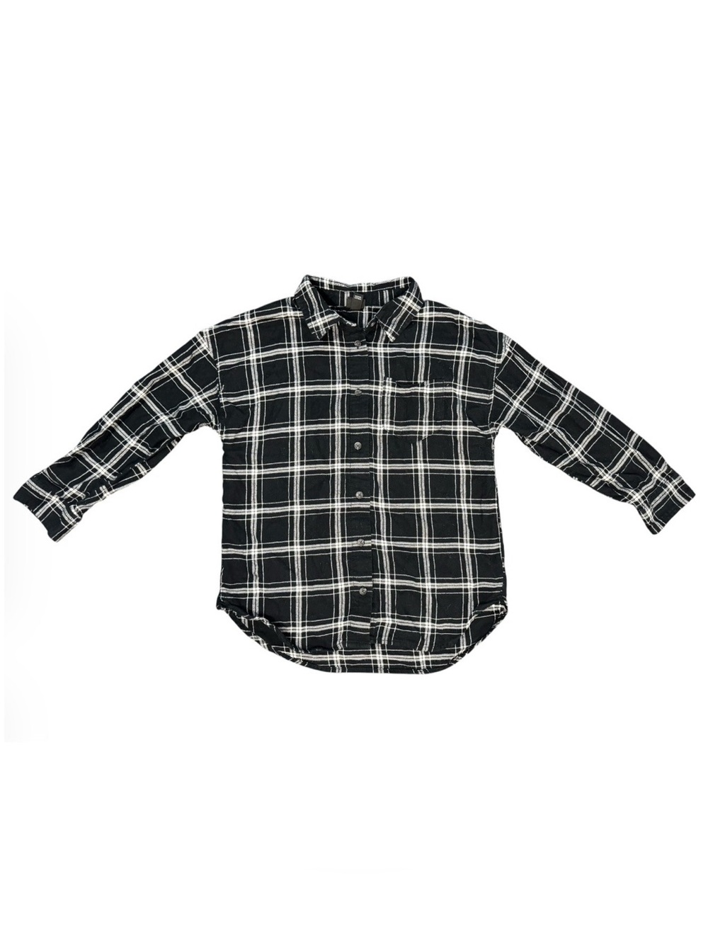 Art Class | Girls Black & White Plaid Button-Up Flannel Shirt, Size M (8)
